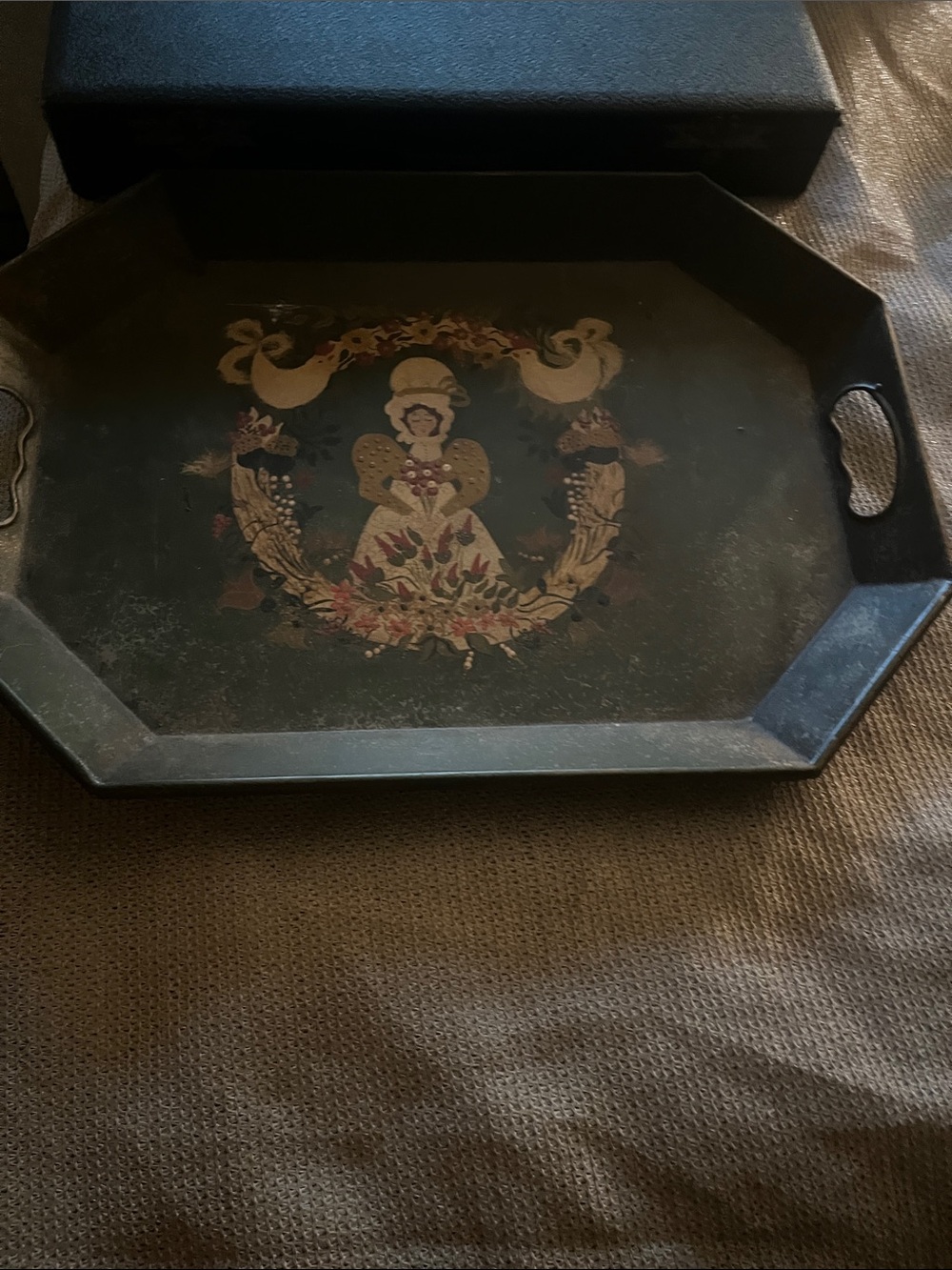 Green Decorative Floral Motif Vanity Tray with Handles
